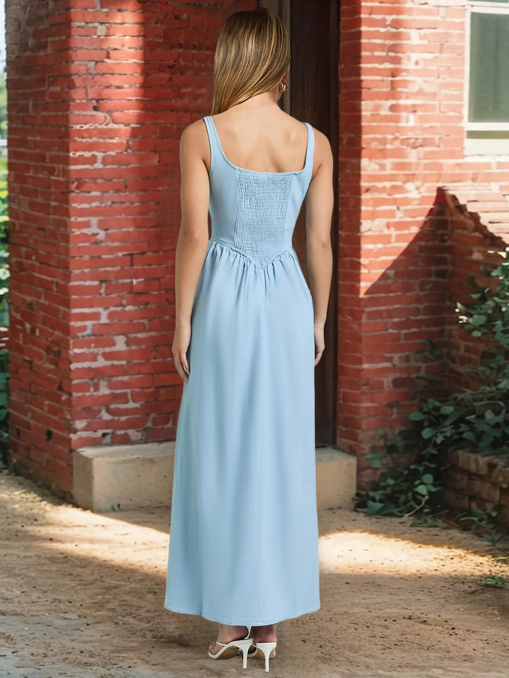 Olivia Skye Backless Flared Sky Blue Maxi Dress