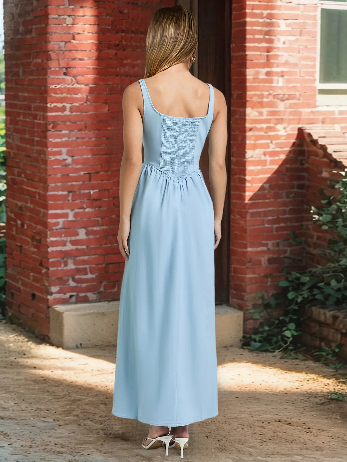 Olivia Skye Backless Flared Sky Blue Maxi Dress