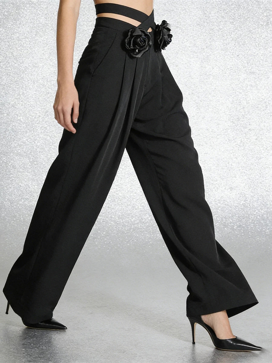 Vixen Black Rosette High-Waist Pants