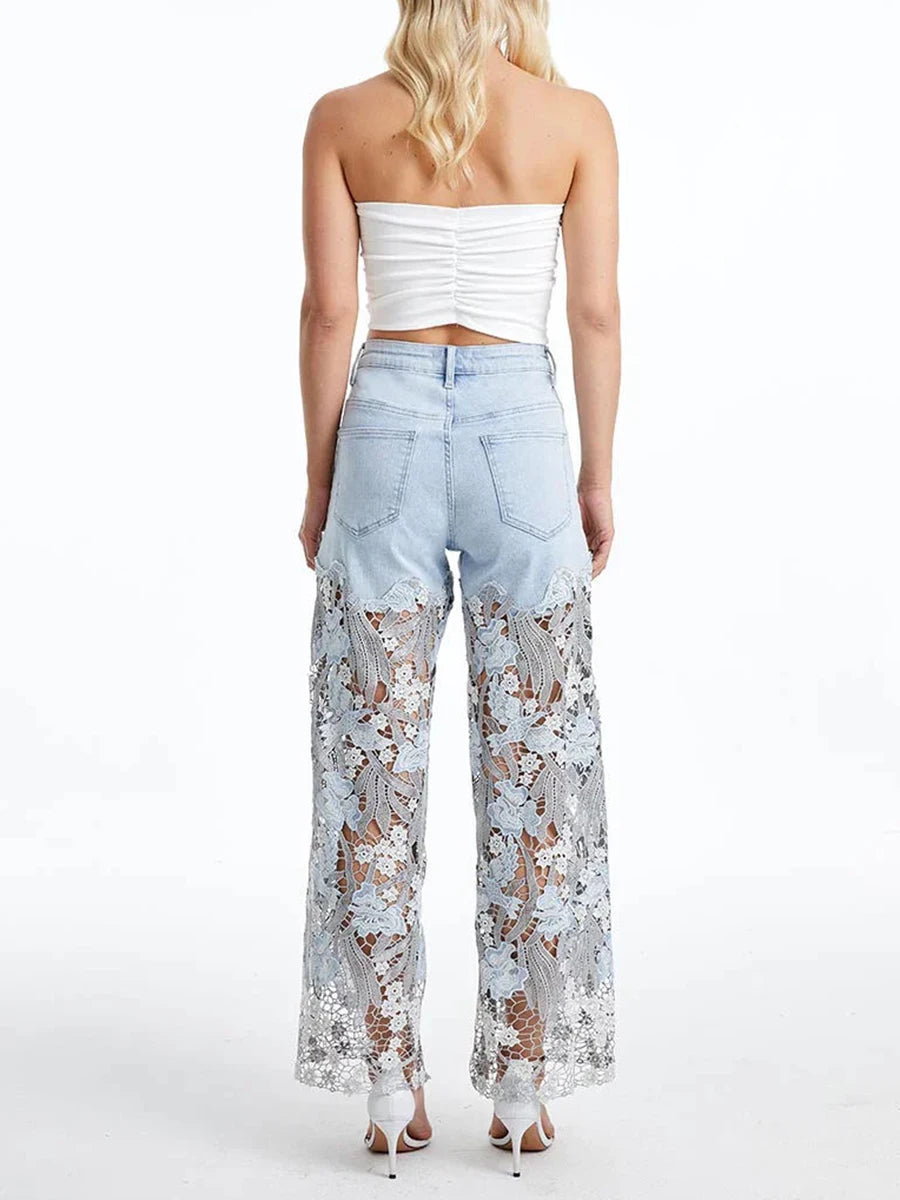 Tease Blue Lace Wide Jeans