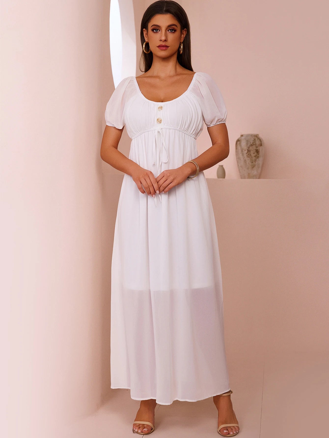 Elowen White Puff Sleeve Maxi Dress