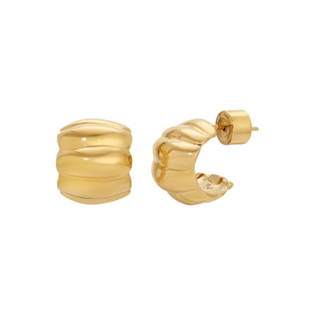 Modern Gold Ripple Hoop Earrings