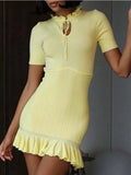 Melrose Light Yellow Ruffle Hem Mini Dress