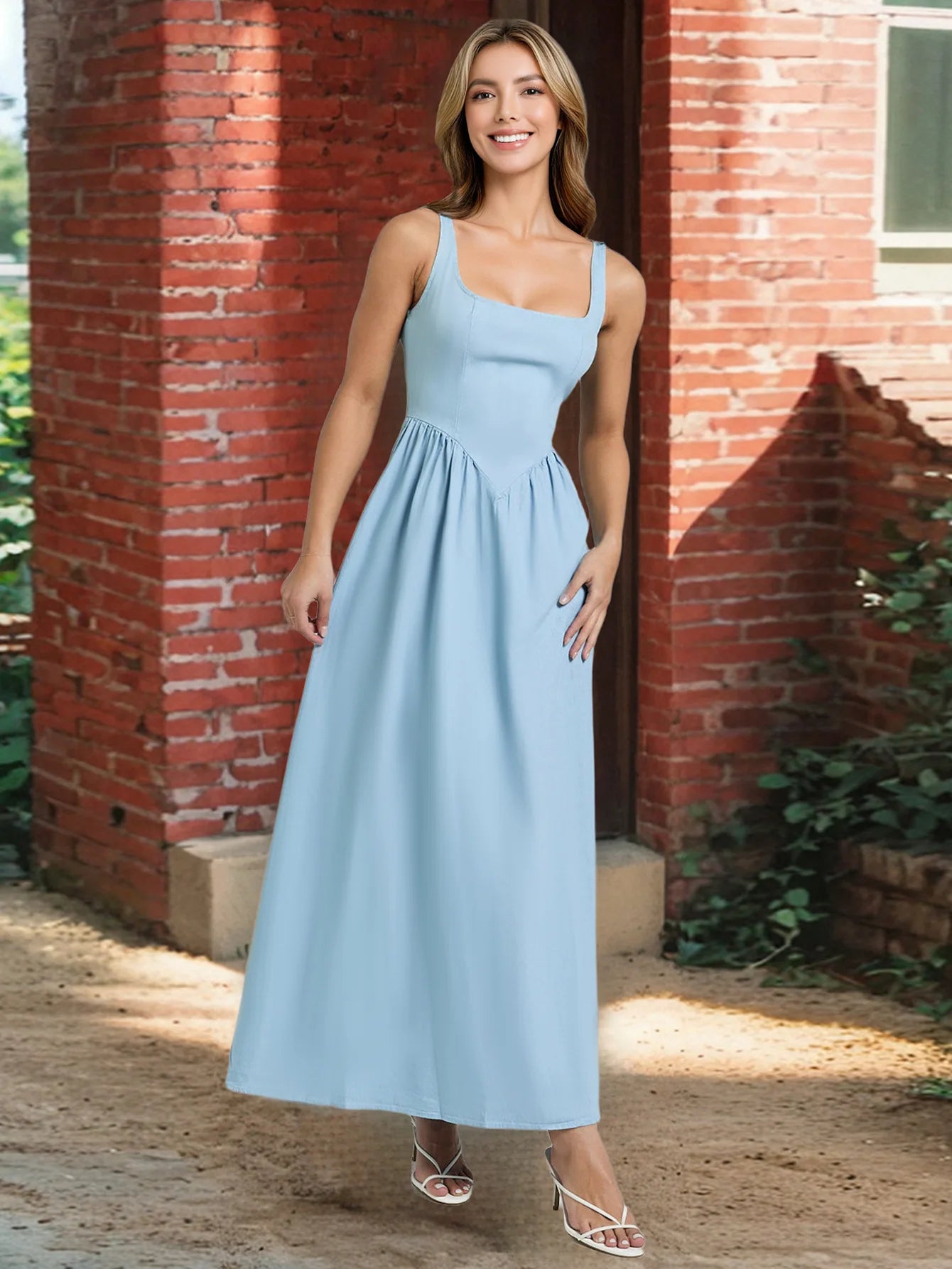 Olivia Skye Backless Flared Sky Blue Maxi Dress