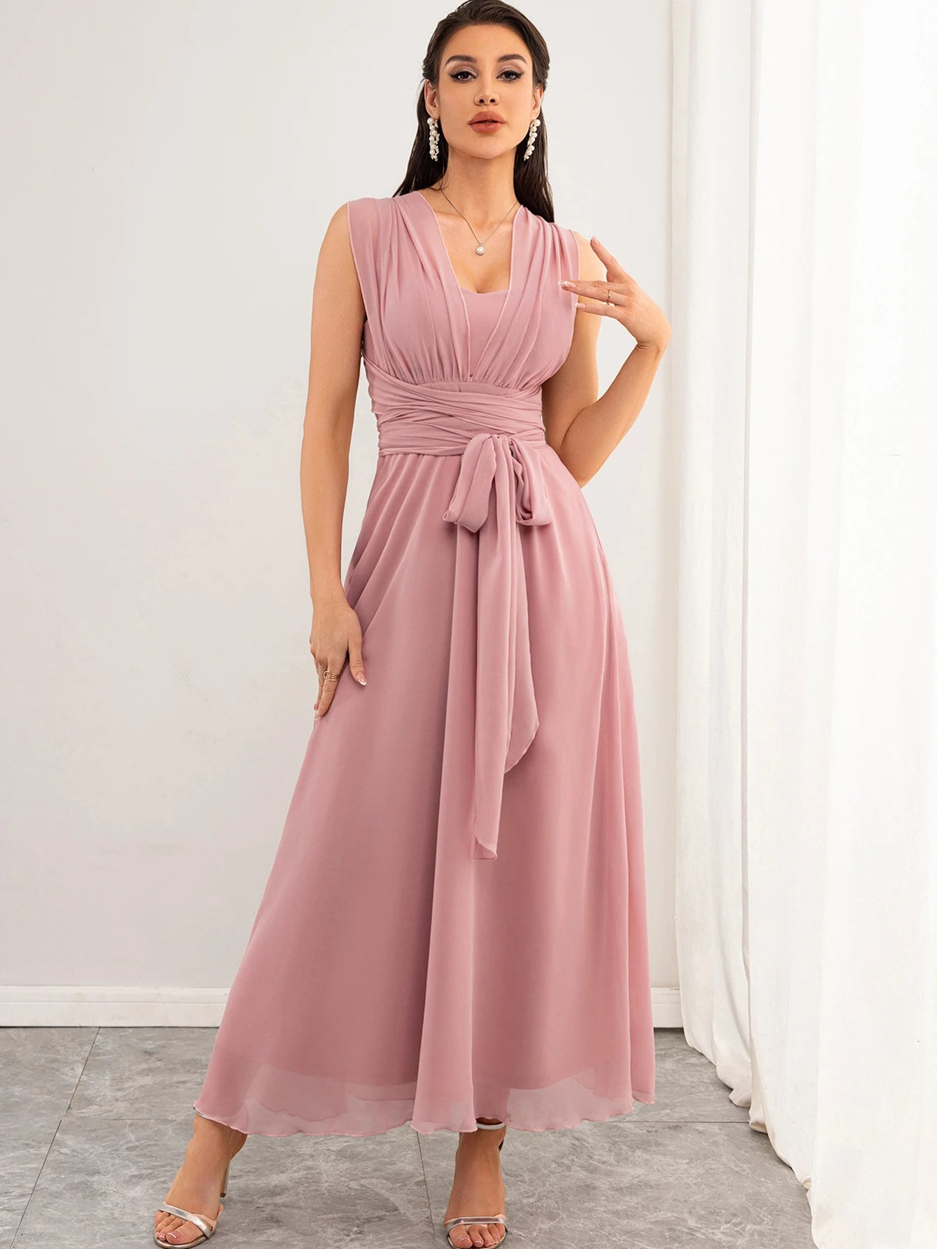 Lucy Flirt Bow Pink Maxi Dress