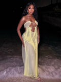 All Eyes On Me Yellow Draped Maxi Dress