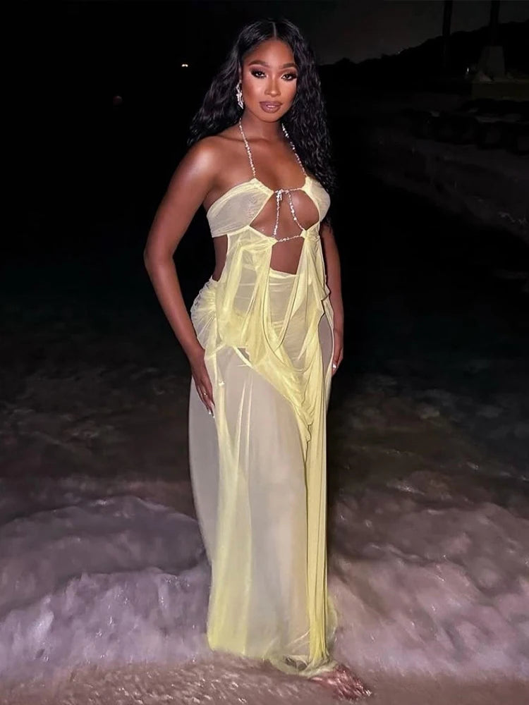 All Eyes On Me Yellow Draped Maxi Dress