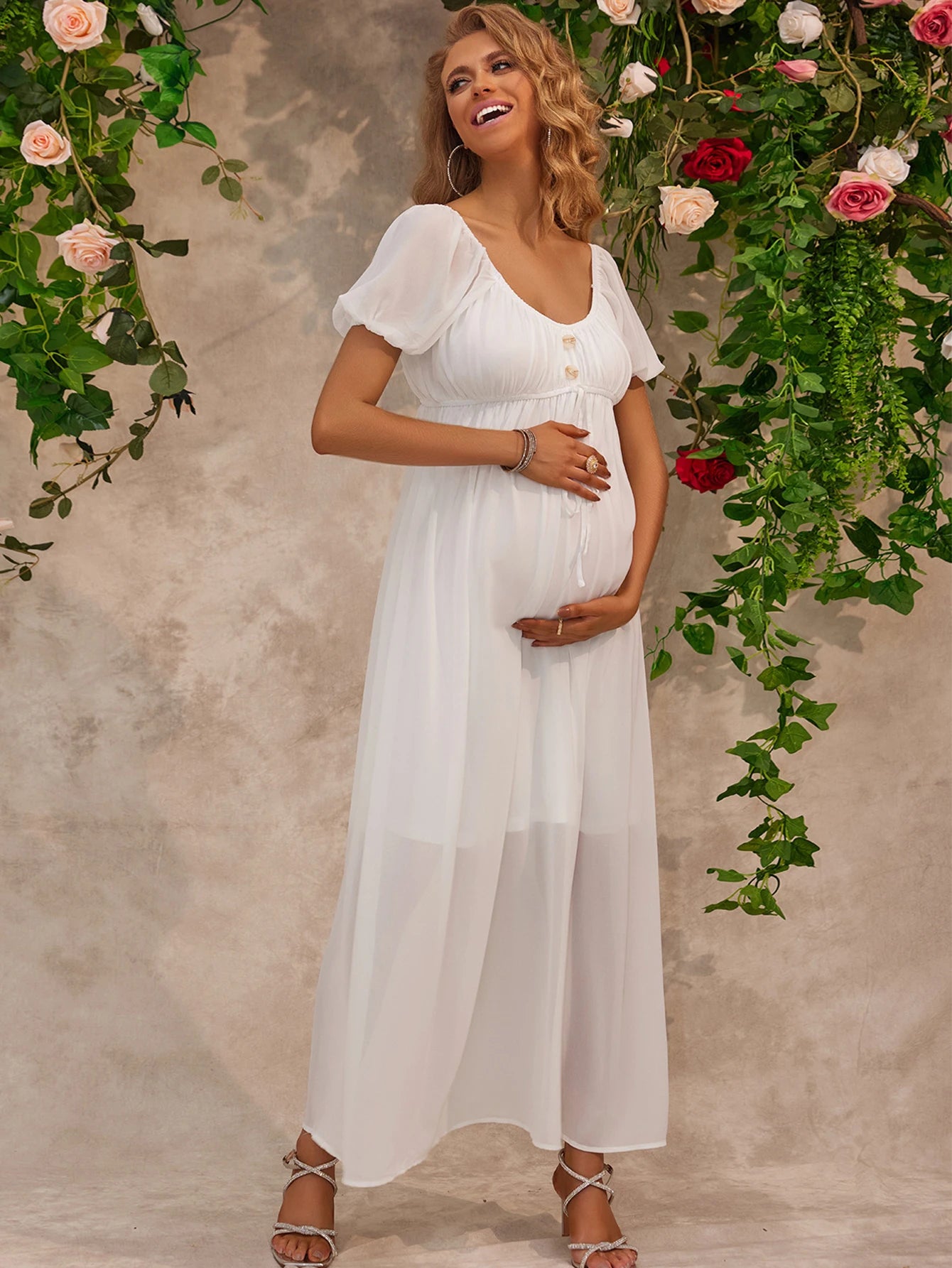 Elowen White Puff Sleeve Maxi Dress