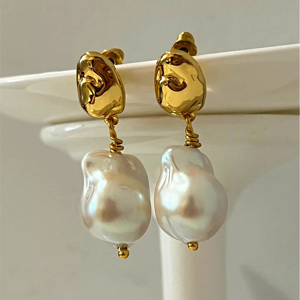 Organic Gold Pearl Earrings