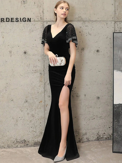 Candy Backless Rhinestone Black Maxi Dress