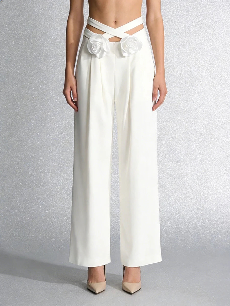 Vixen White Rosette High-Waist Pants
