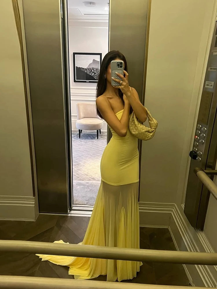 Primrose Yellow Strapless Maxi Dress