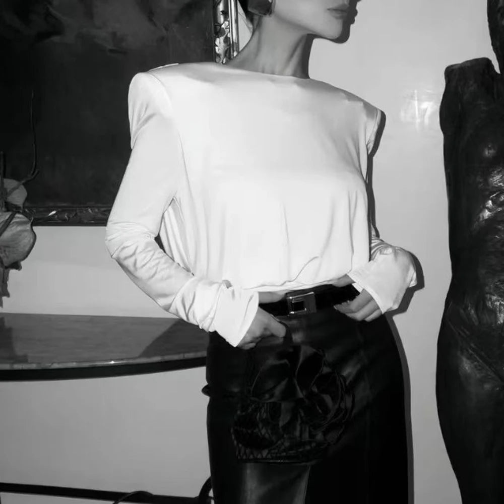 Silk White Deep Cowl Back Top