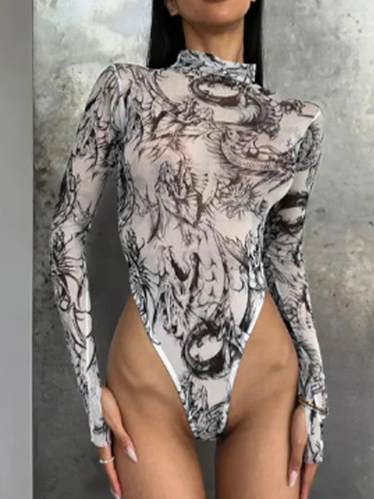 Venom White Dragon Print Bodysuit