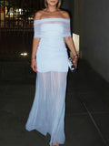 Lily Monroe Sky Blue Elegant Folds Maxi Dress