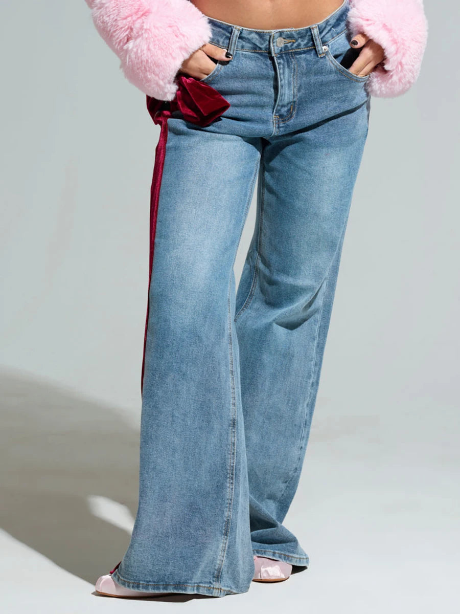 Cherry Light Blue Side Bow Jeans