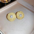 Galaxia Pearl Gold Spiral Earrings