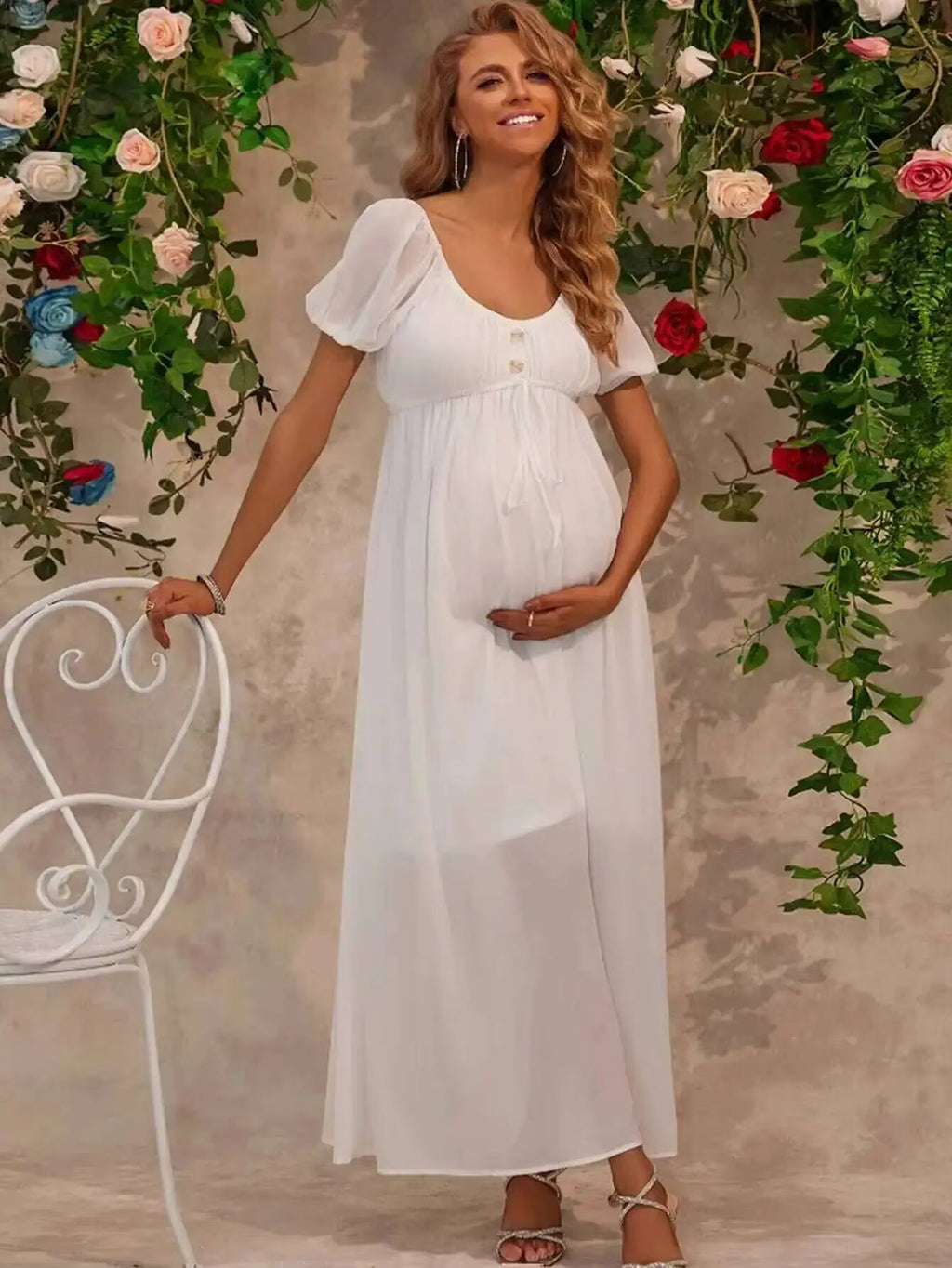 Elowen White Puff Sleeve Maxi Dress