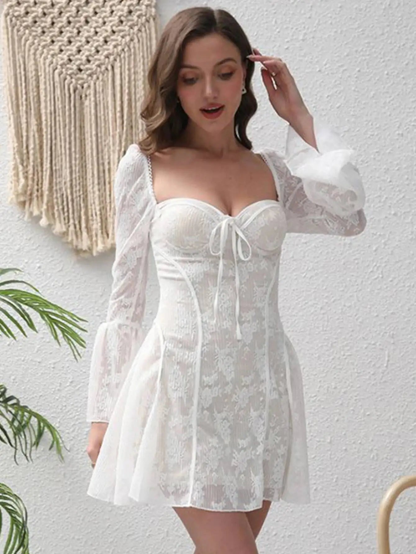 Cosima White Lace Corset Mini Dress