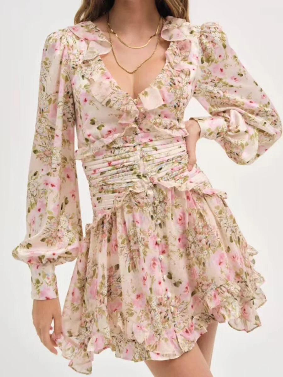 Harlow Pink Floral Ruffle Mini Dress