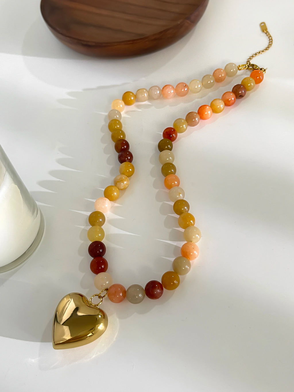 Gold Desert Sun Stone Heart Necklace