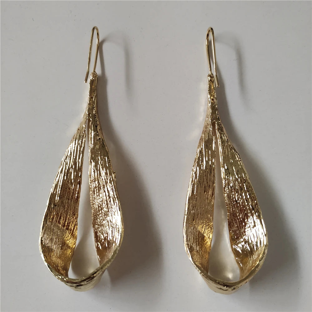 Petaline Gold Textured Wave Earrings