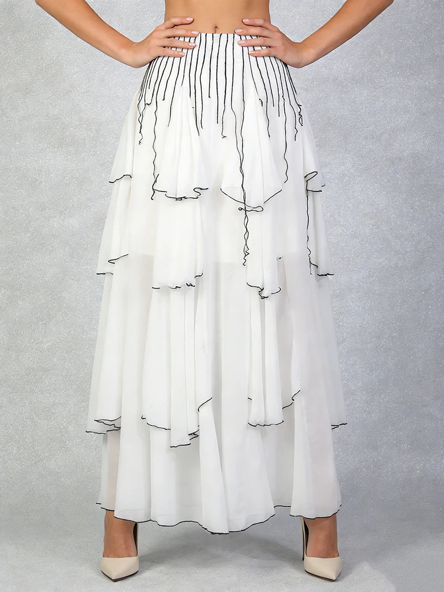 Lilia White Contrast Trim Maxi Skirt