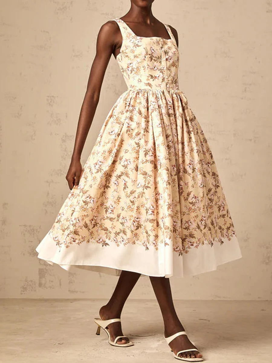 Innocence Beige Floral Midi Dress