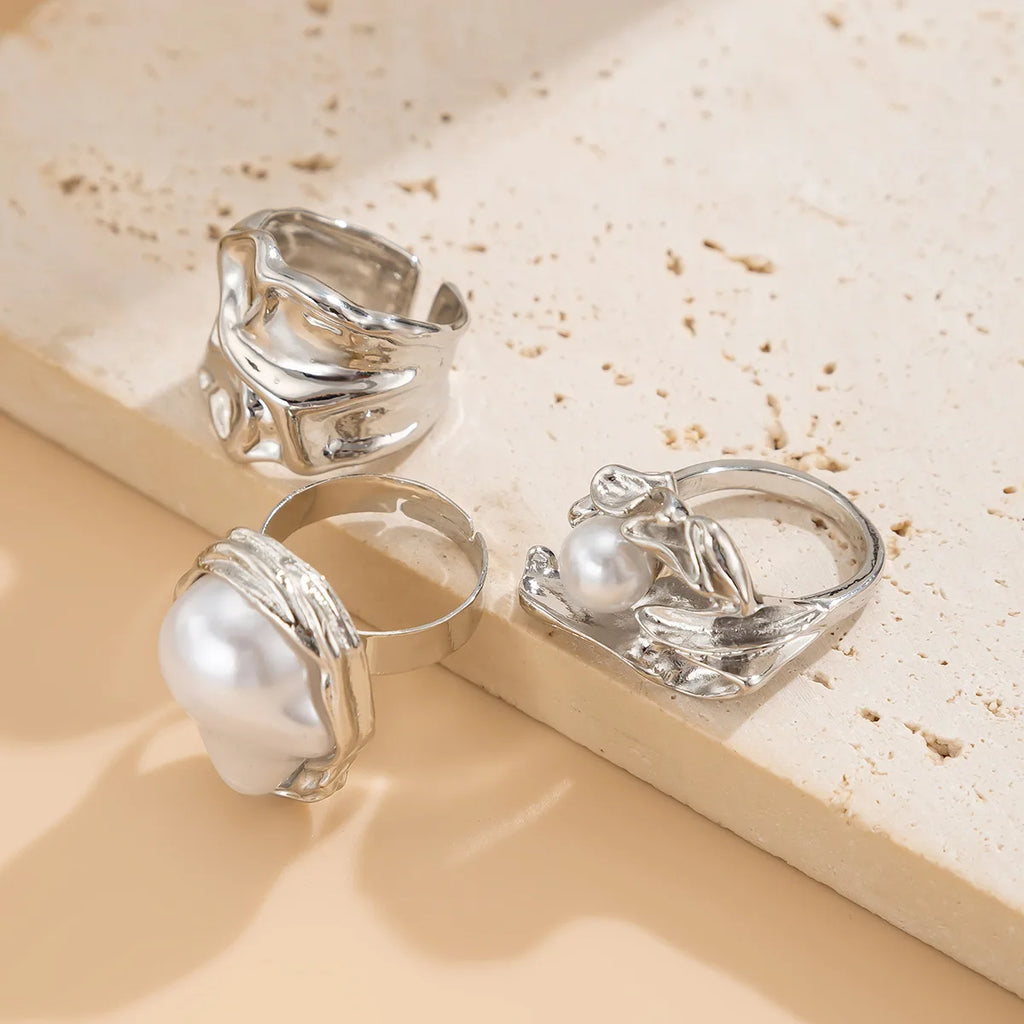 Liquid Silver Treasure Baroque Pearl Ring Set