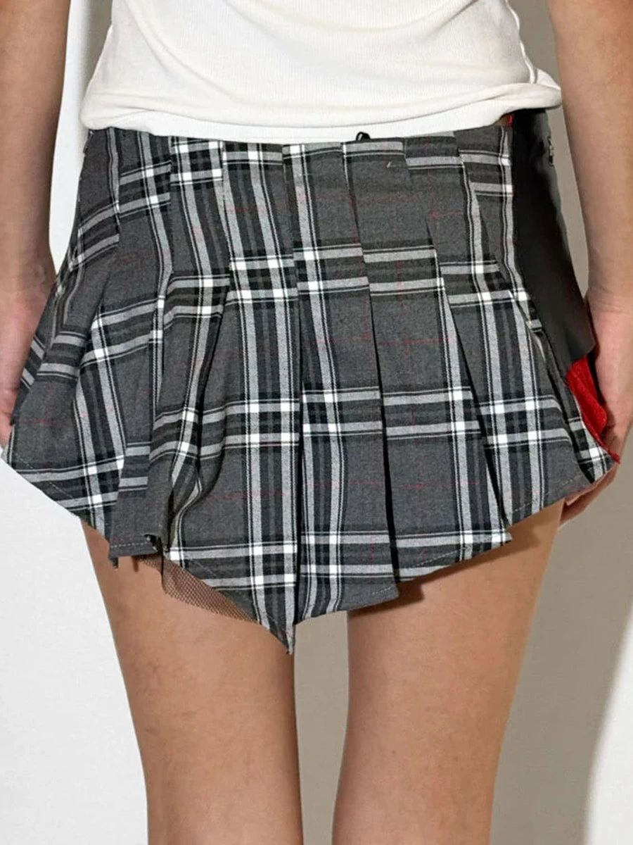 Moxy Gray Asymmetric Plaid Mini Skirt