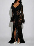 Carmen Black Sheer Lace Maxi Dress