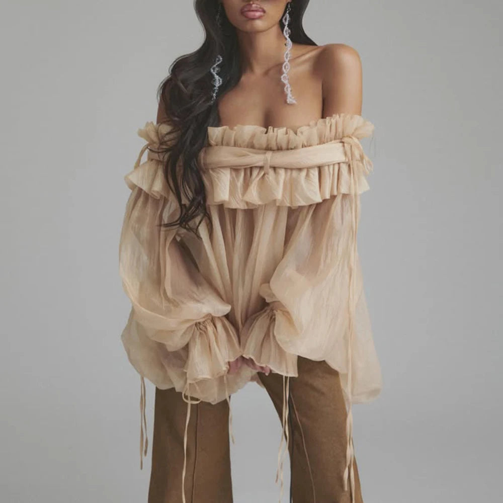 Magnifique Beige Off-Shoulder Top