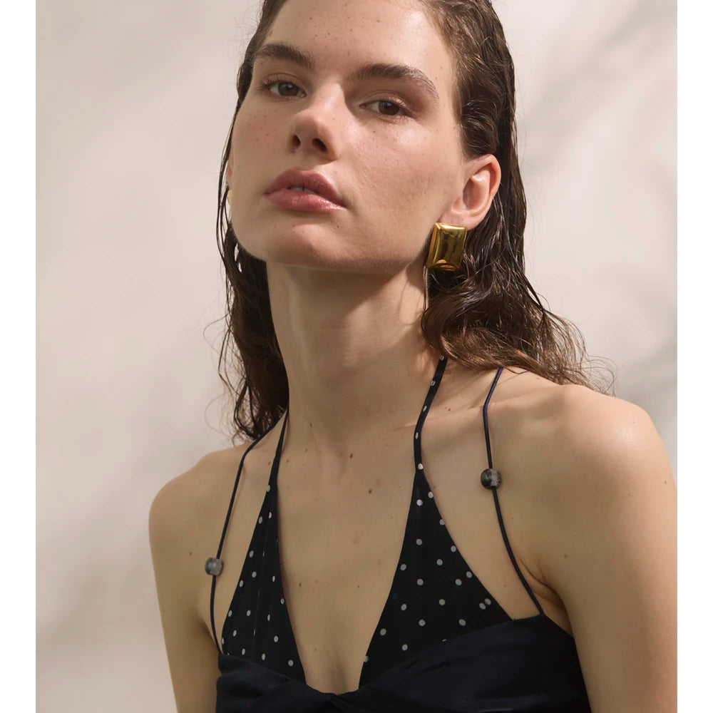 Bold Gold Square Dome Earrings