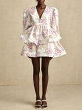 Julietta Ivory Floral Tiered Mini Dress