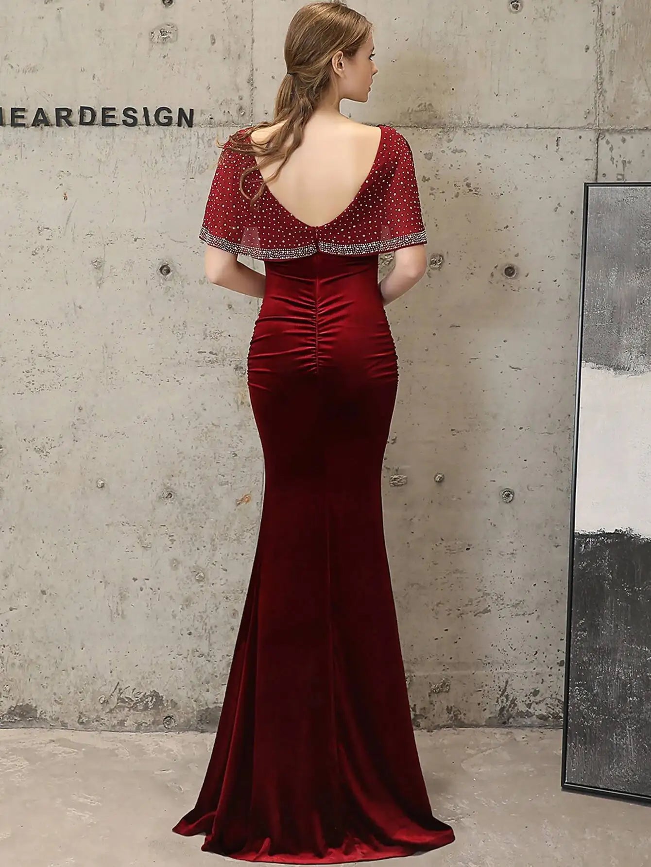 Candy Backless Rhinestone Wine Maxi Dress