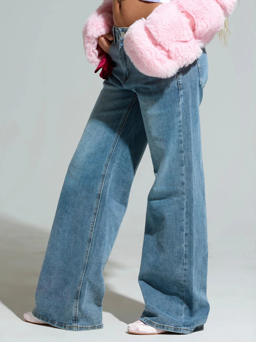 Cherry Light Blue Side Bow Jeans
