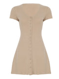 Harbor Beige V-Neck Mini Dress