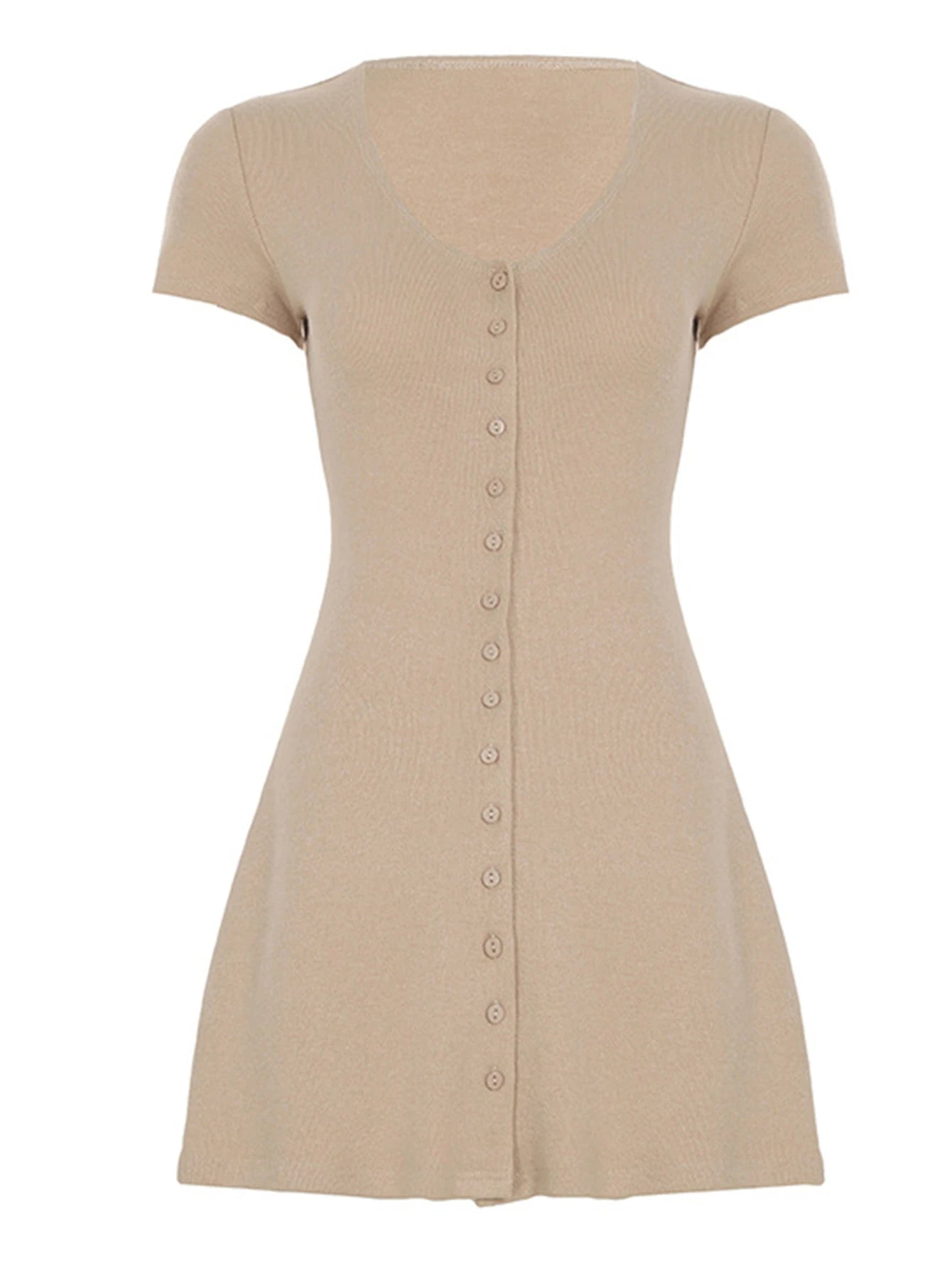 Harbor Beige V-Neck Mini Dress