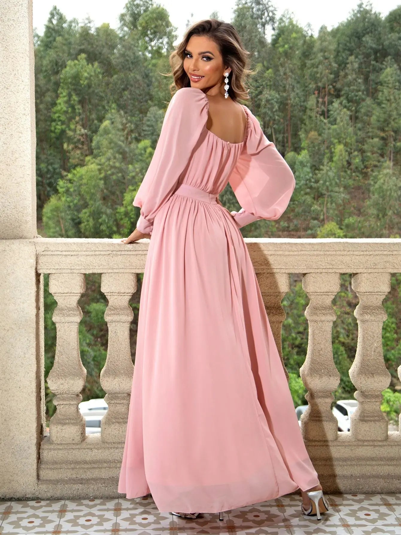Margot Pink Backless Long Sleeve Maxi Dress