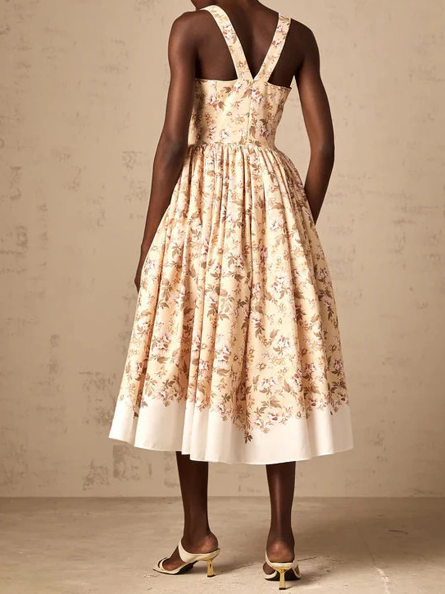 Innocence Beige Floral Midi Dress