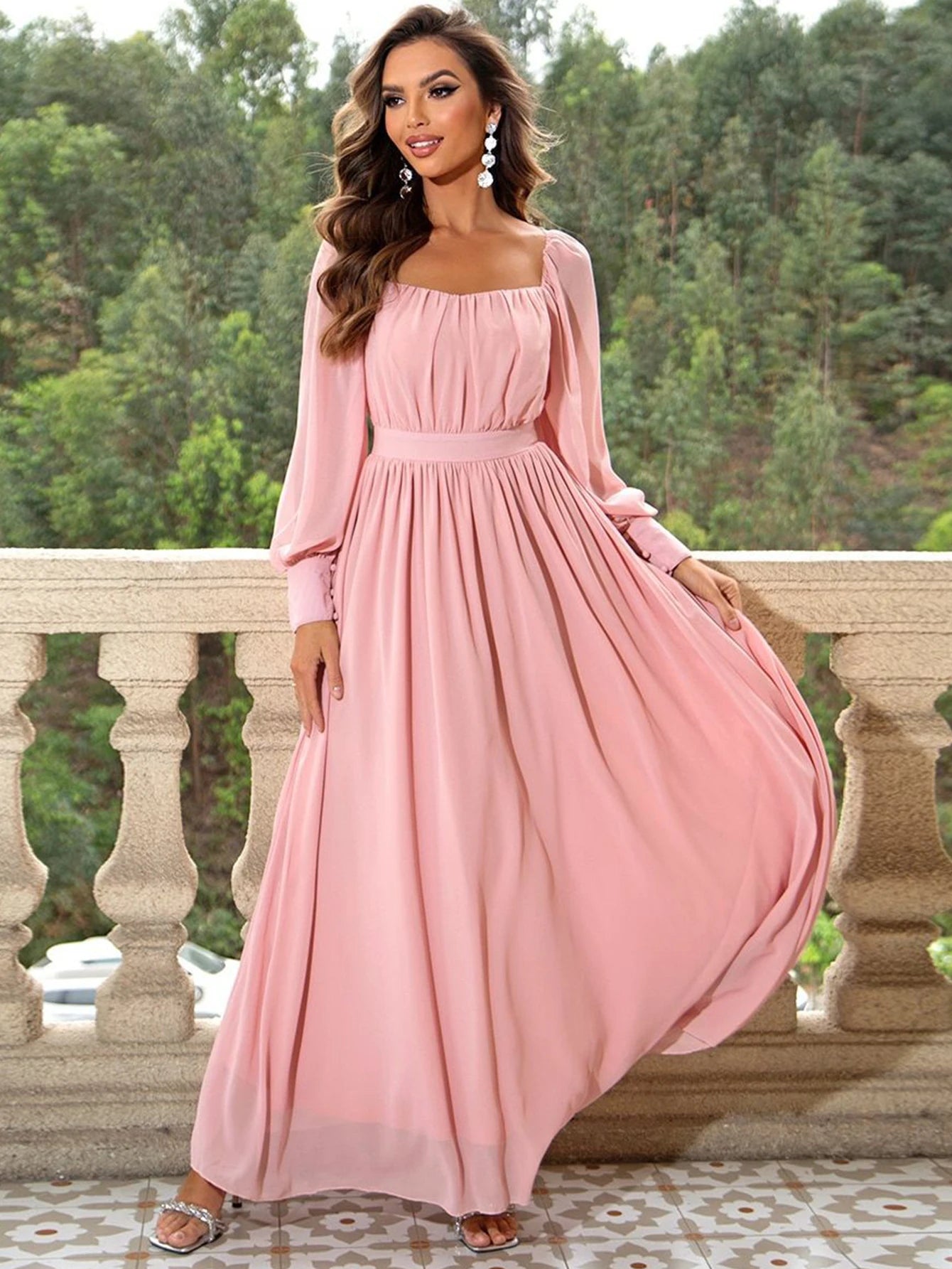 Margot Pink Backless Long Sleeve Maxi Dress