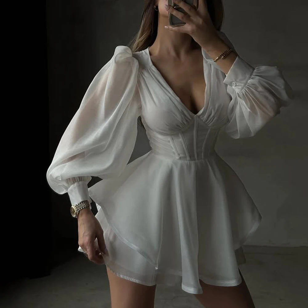Close To Me White Chiffon Corset Mini Dress