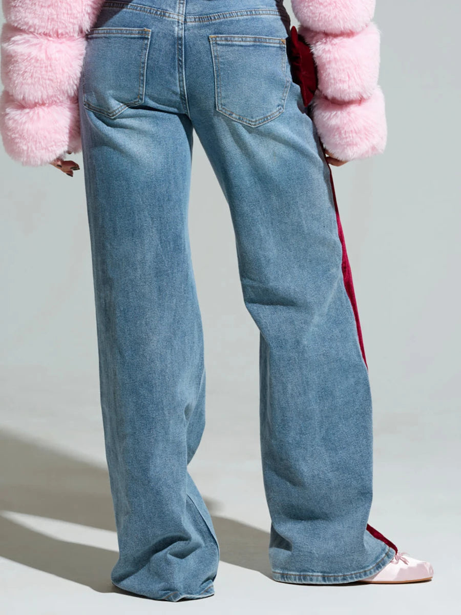 Cherry Light Blue Side Bow Jeans