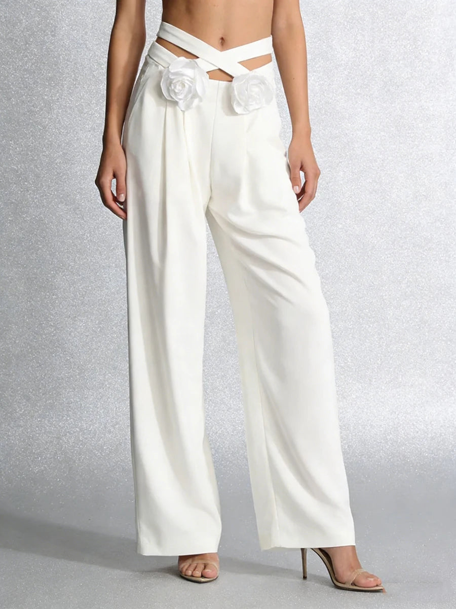 Vixen White Rosette High-Waist Pants