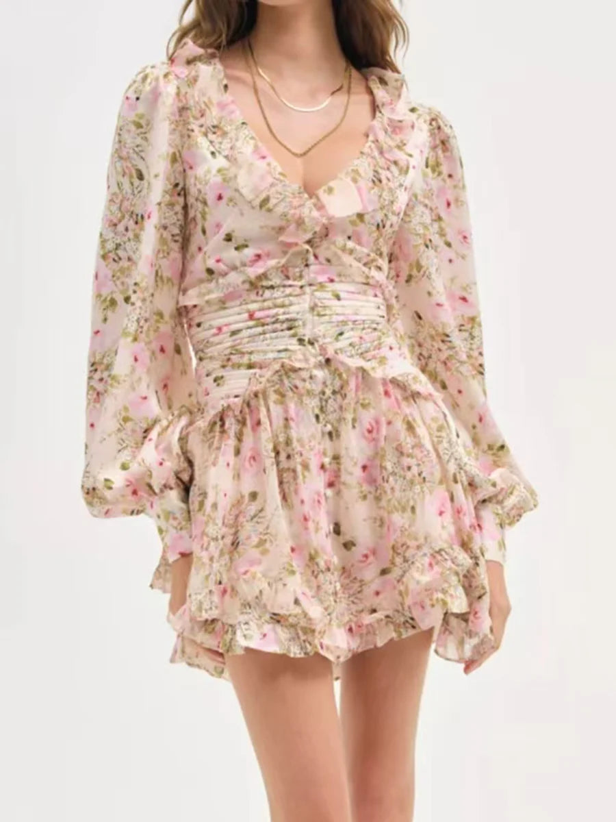 Harlow Pink Floral Ruffle Mini Dress