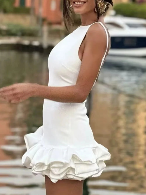Anastasia White Ruffled Sleeveless Mini Dress