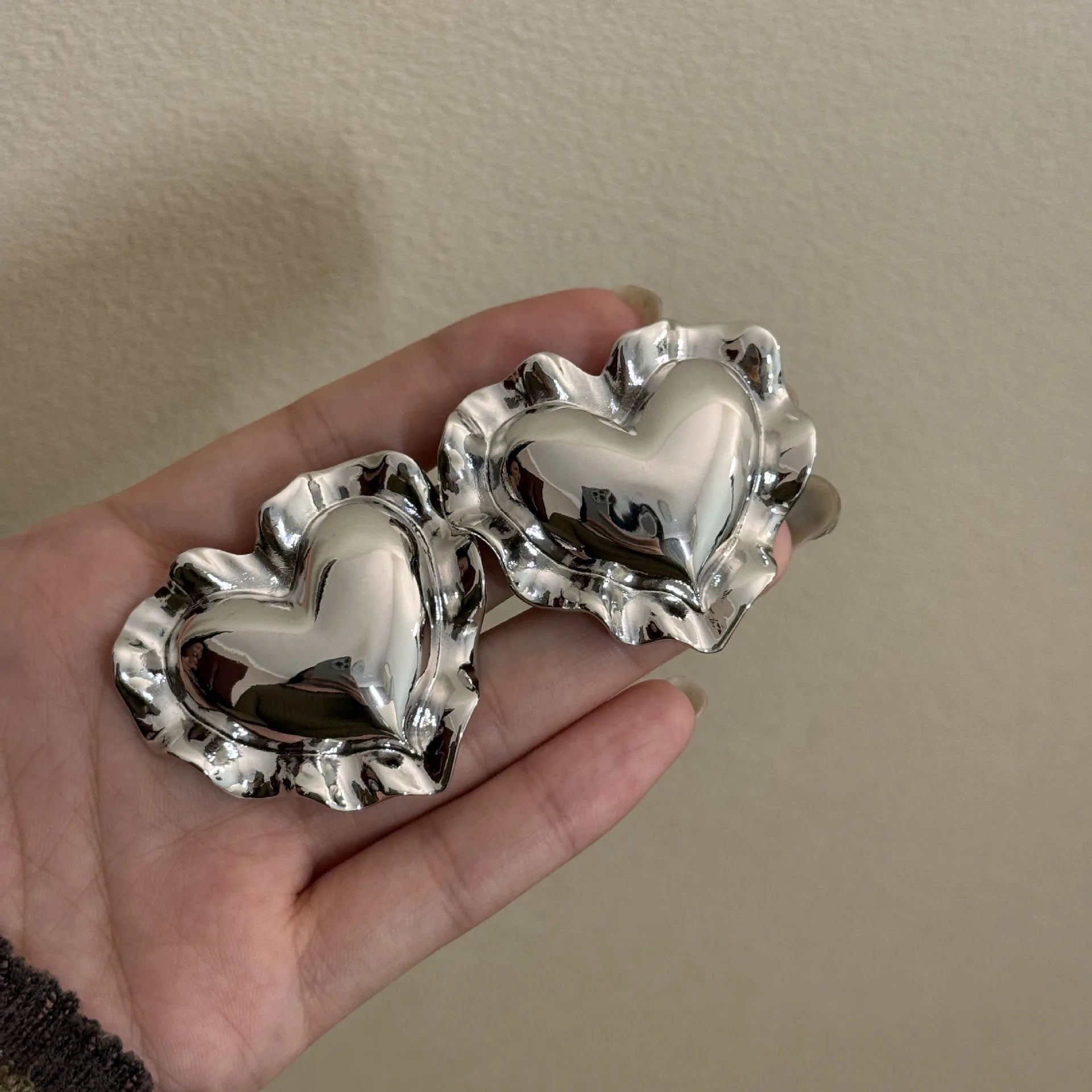 Vintage Oversized Silver Heart Earrings