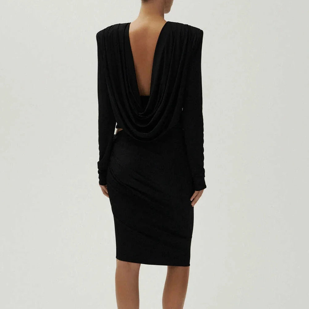 Silk Black Deep Cowl Back Top