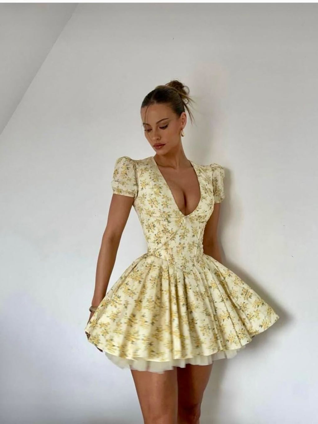 Lunika Yellow Garden Corset Mini Dress