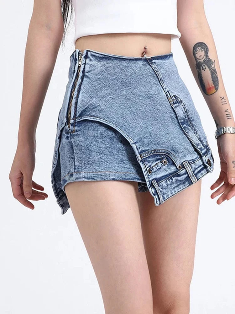Rebel Blue Asymmetric Zip Shorts
